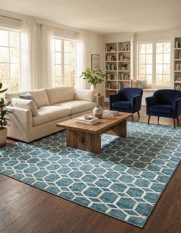 Blue Lattice Trellis Rug