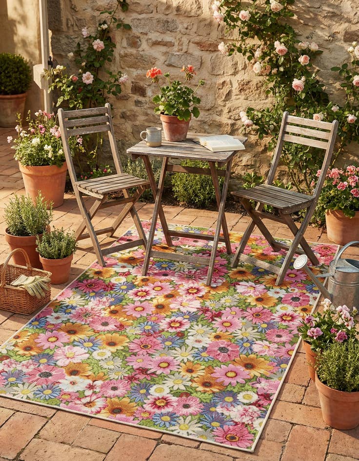 Detail image of  4' x 6'  Washable Botanical Indoor / Outdoor Rug