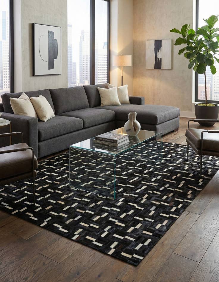 Detail image of 4' 9 x 8' 1 Cowhide Leather Rug