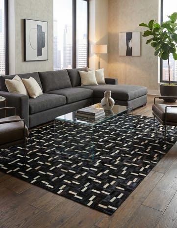 4' 9 x 8' 1 Cowhide Leather Rug