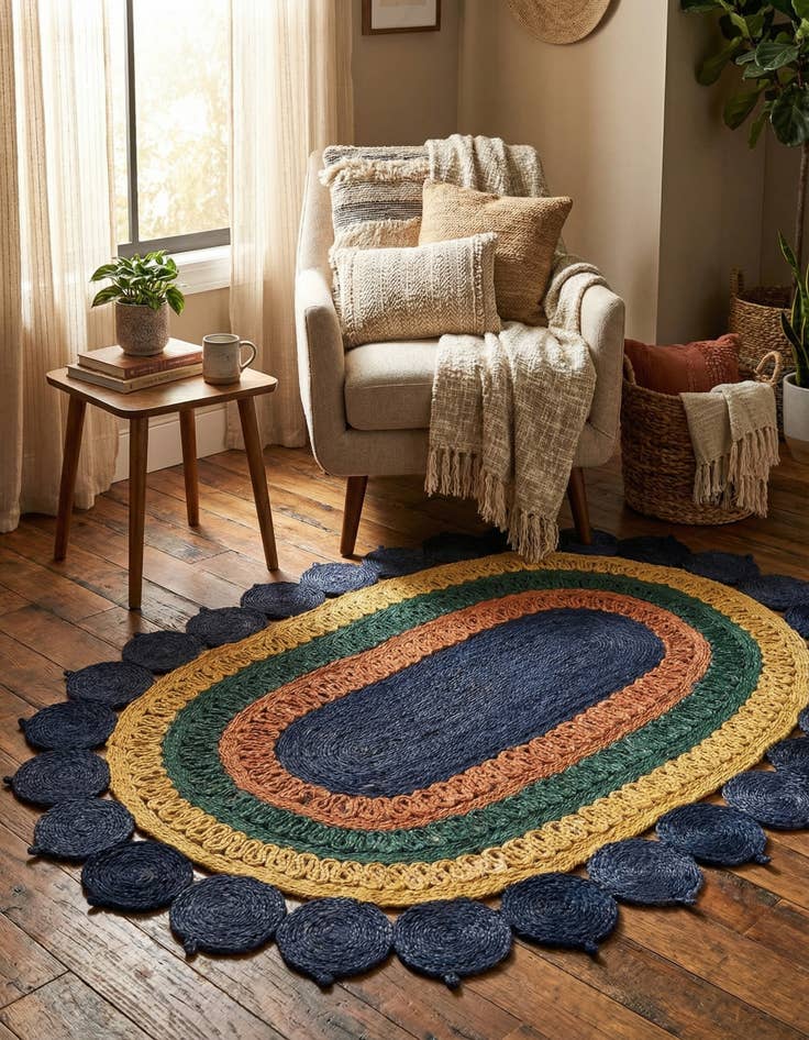 Detail image of  4' 1 x 6' 1  Hand Braided Jute Oval Rug