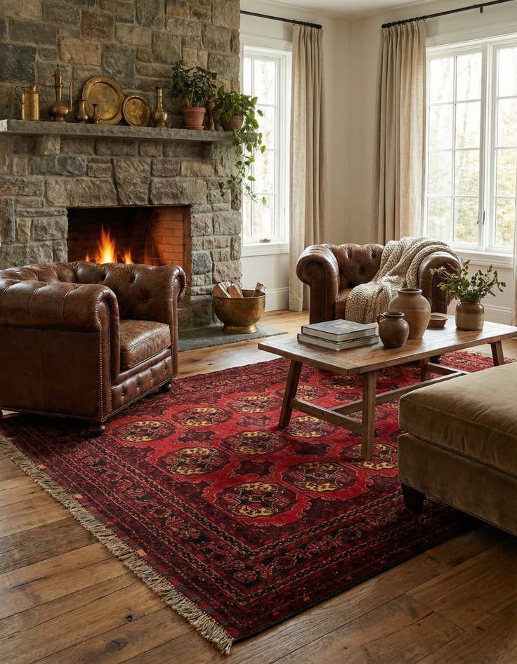 Detail image of 5' 2 x 7' 6  Hand Knotted Afghan Akhche Oriental Wool Rug