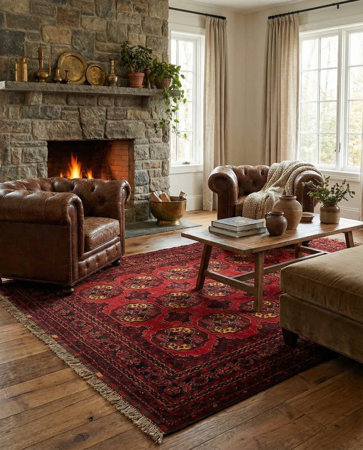 Detail image of 5' 2 x 7' 6 Hand Knotted Afghan Akhche Oriental Wool Rug