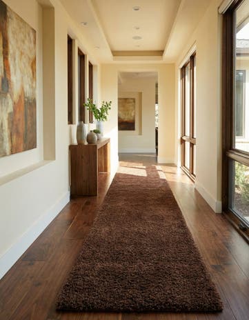 Chocolate Brown Solid Shag Runner Rug