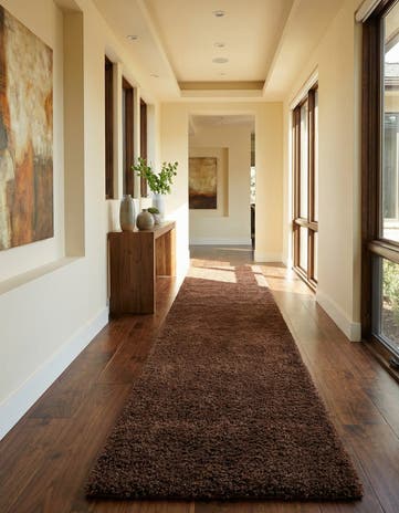 Chocolate Brown Solid Shag Runner Rug