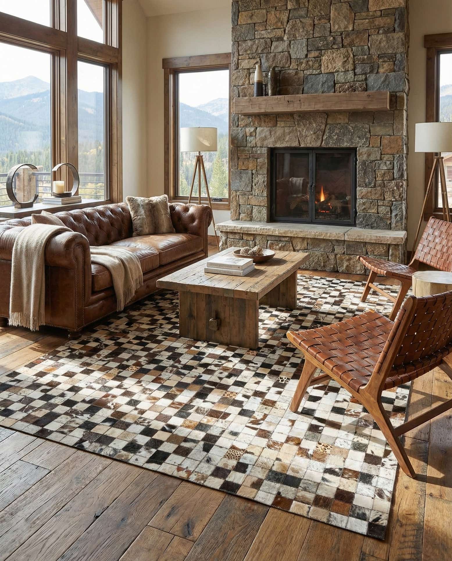 5' 1 x 8' 1 Cowhide Leather Rug