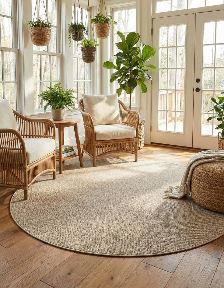 Detail image of  7' 10 x 7' 10  Washable Solid Indoor / Outdoor Round Rug