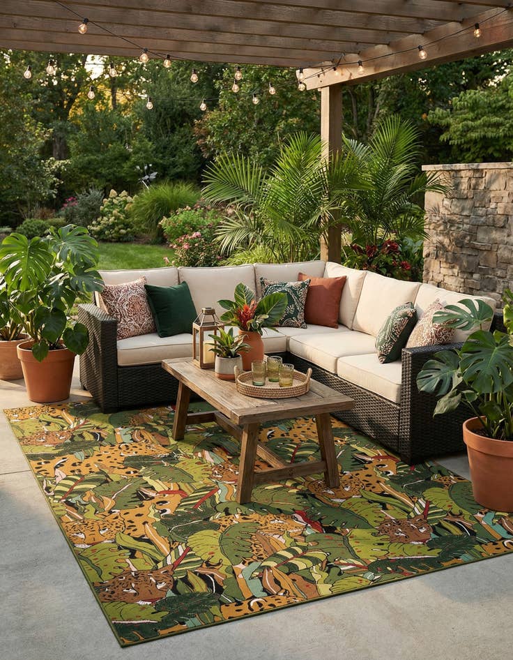 Detail image of 10' x 14'  Washable Botanical Indoor / Outdoor Rug