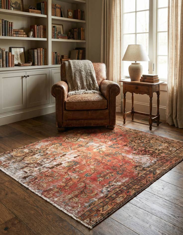 Detail image of 4' 3 x 5'  Hand Knotted Ultra Vintage Persian Wool Rug