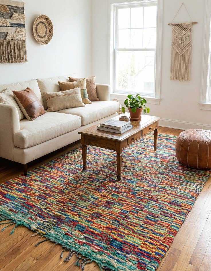 Detail image of 5' x 9'  Hand Knotted Moroccan Wool Rug