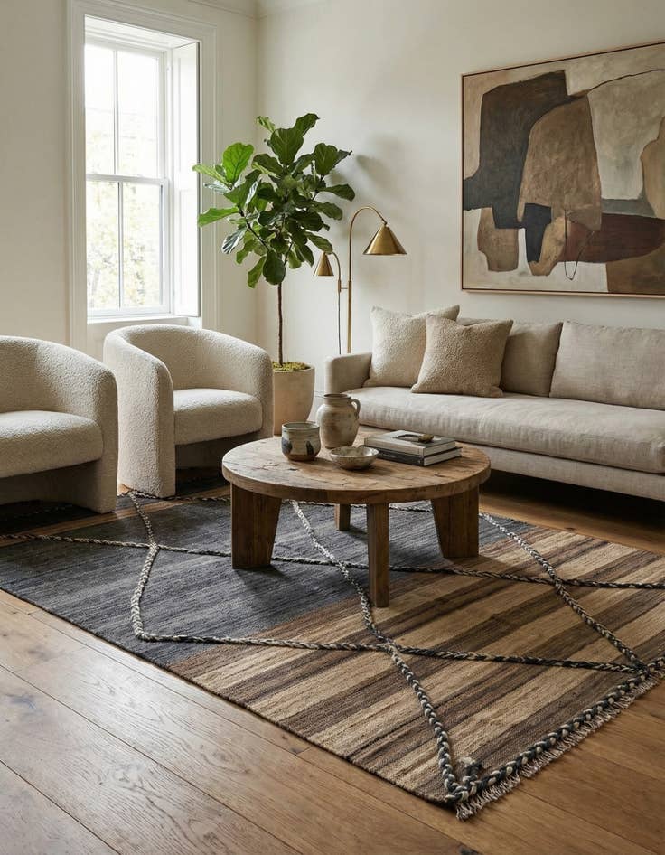 Detail image of 4' 5 x 6'  Hand Woven Kilim Modern Wool Rug