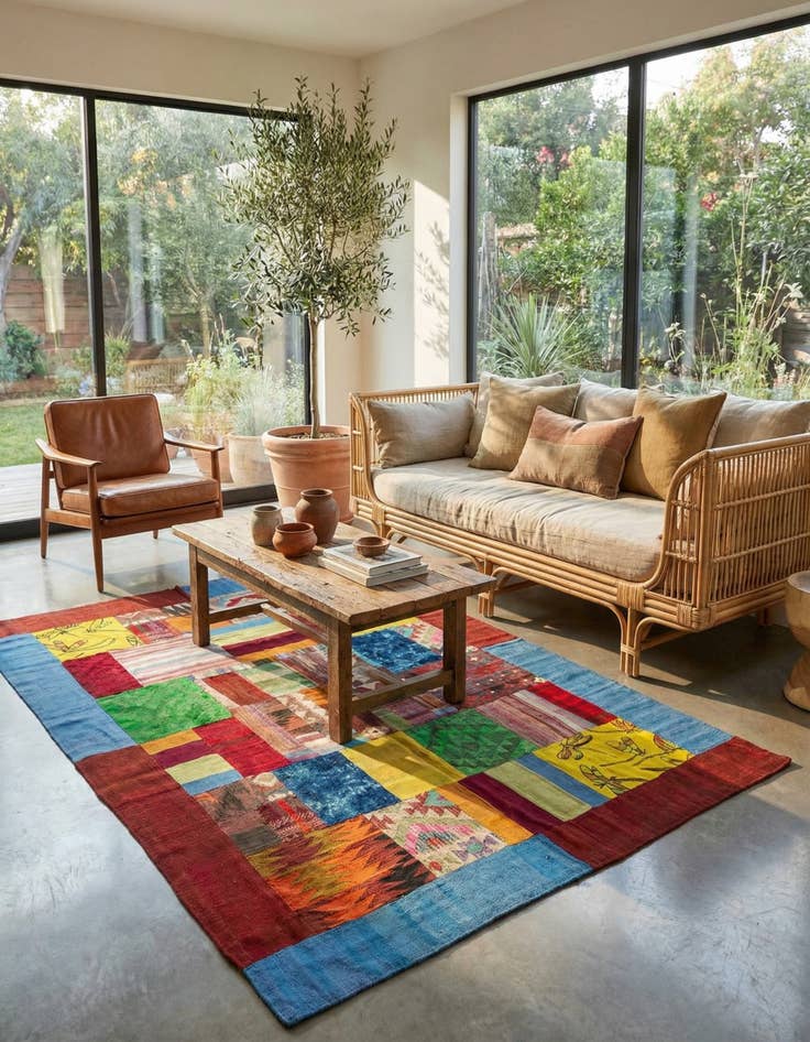 Detail image of 5' 7 x 8' 3  Hand Woven Kilim Patchwork Wool Rug