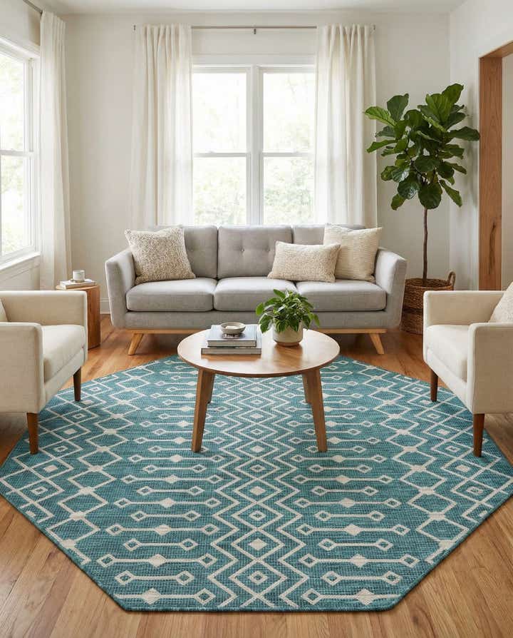 7' 10 x 7' 10 Easy-Clean Lattice Indoor / Outdoor Octagon Rug