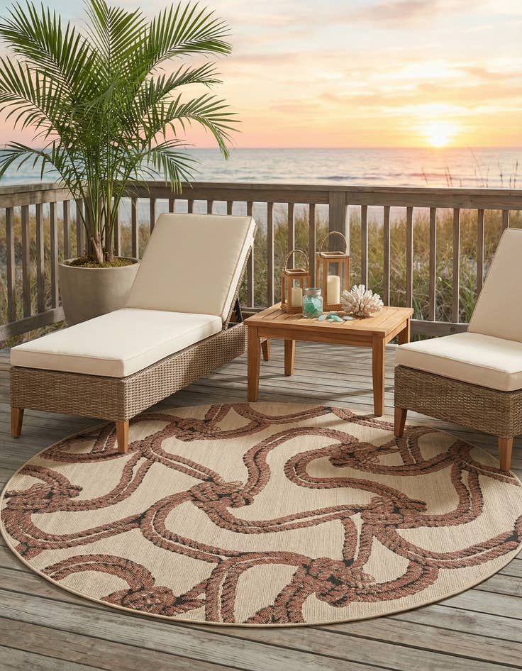 Detail image of 7' 10 x 7' 10  Washable Coastal Indoor / Outdoor Round Rug