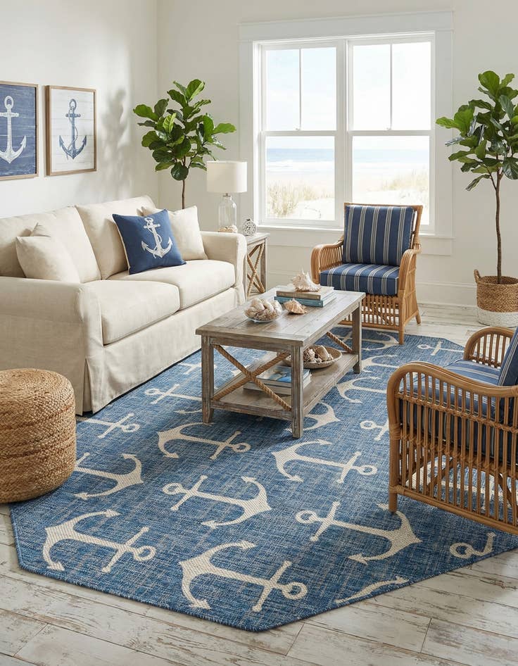 Detail image of 7' 10 x 7' 10  Washable Coastal Indoor / Outdoor Octagon Rug