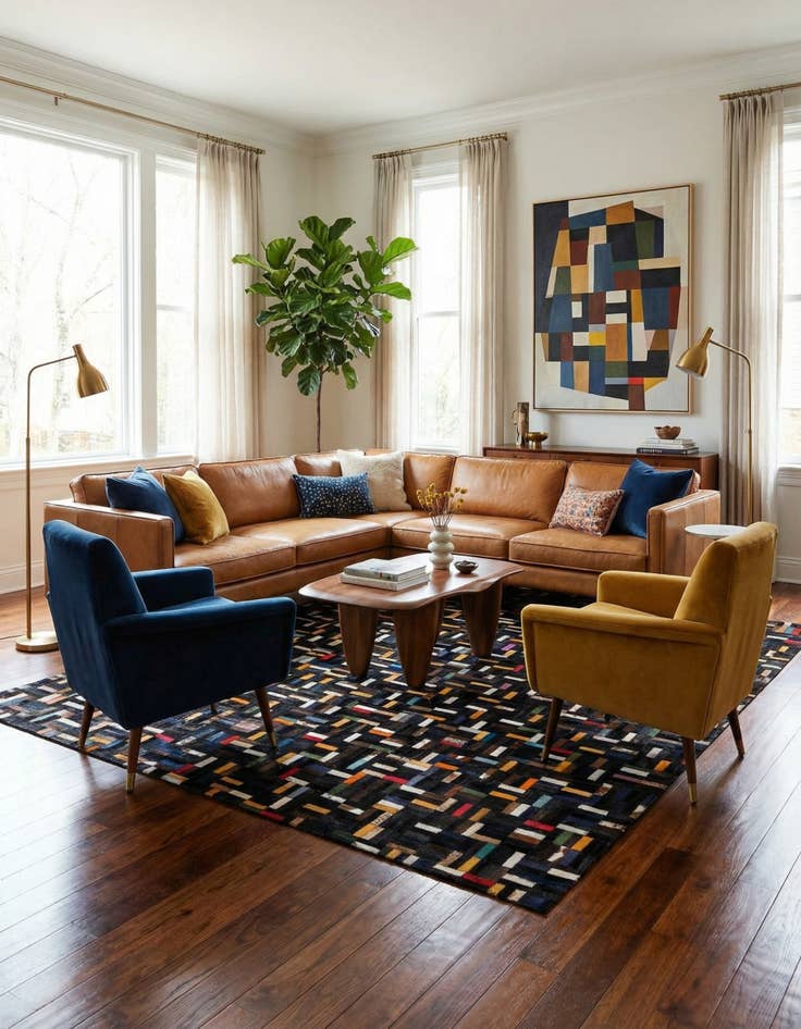 Detail image of  5' 1 x 8' Cowhide - Patchwork Rug