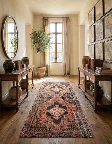 3' 5 x 9' 6 Hand Knotted Hamedan Persian Wool Runner Rug