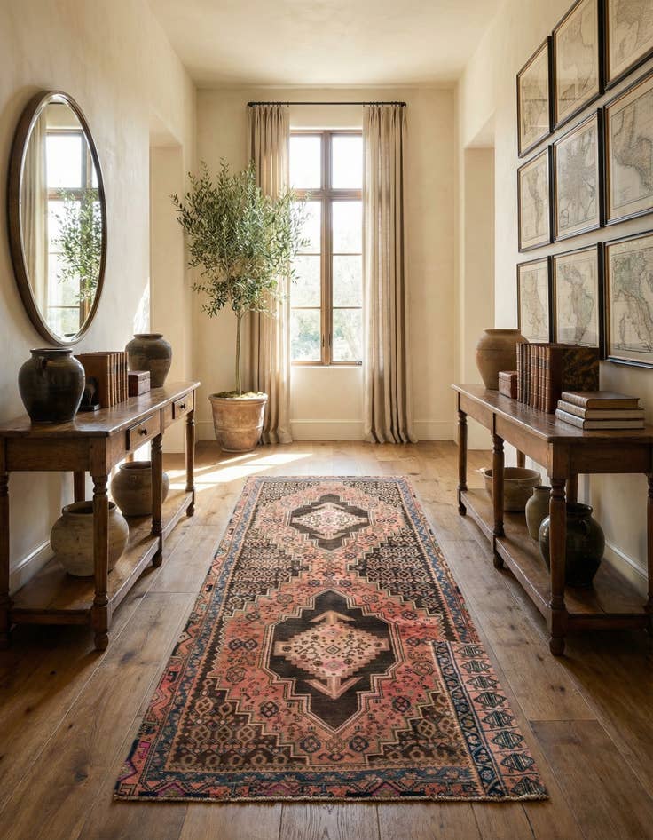 Detail image of  3' 5 x 9' 6  Hand Knotted Hamedan Persian Wool Runner Rug