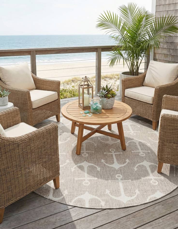 Detail image of  7' 10 x 7' 10  Washable Coastal Indoor / Outdoor Round Rug