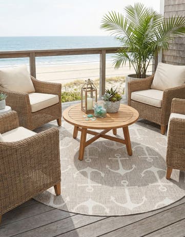 7' 10 x 7' 10 Easy-Clean Coastal Indoor / Outdoor Round Rug