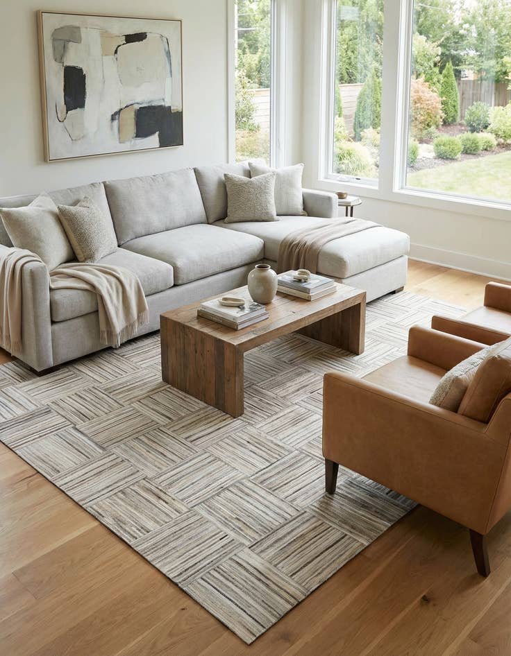 Detail image of 4' 11 x 8' 2 Cowhide Stocks Rug