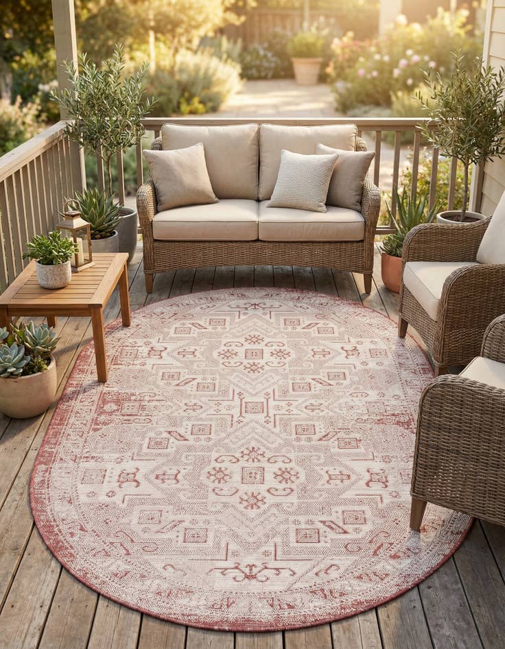 Detail image of 5' 3 x 8' Easy-Clean Aztec Indoor / Outdoor Oval Rug