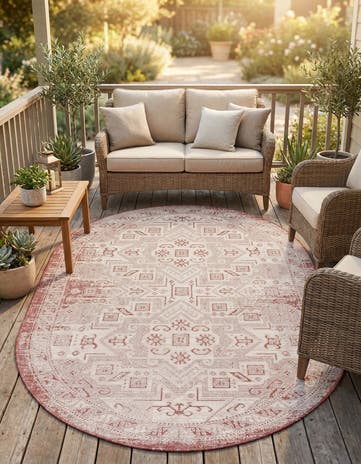 5' 3 x 8' Easy-Clean Aztec Indoor / Outdoor Oval Rug