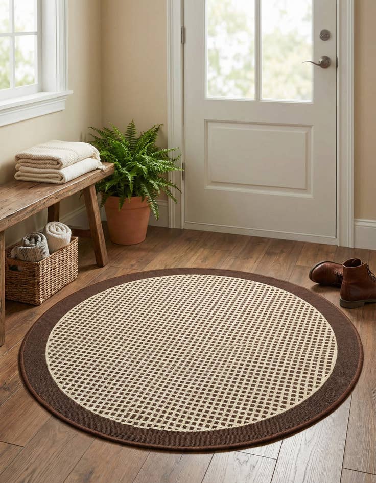 Detail image of 3' x 3' Easy-Clean Border Indoor / Outdoor Round Rug