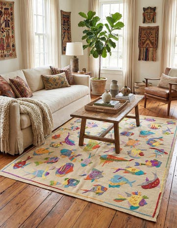 4' 4 x 5' 6 Hand Woven Kilim Suzani Wool Rug