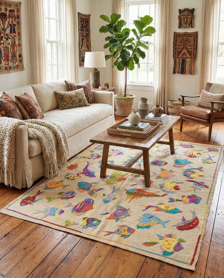 4' 4 x 5' 6 Hand Woven Kilim Suzani Wool Rug