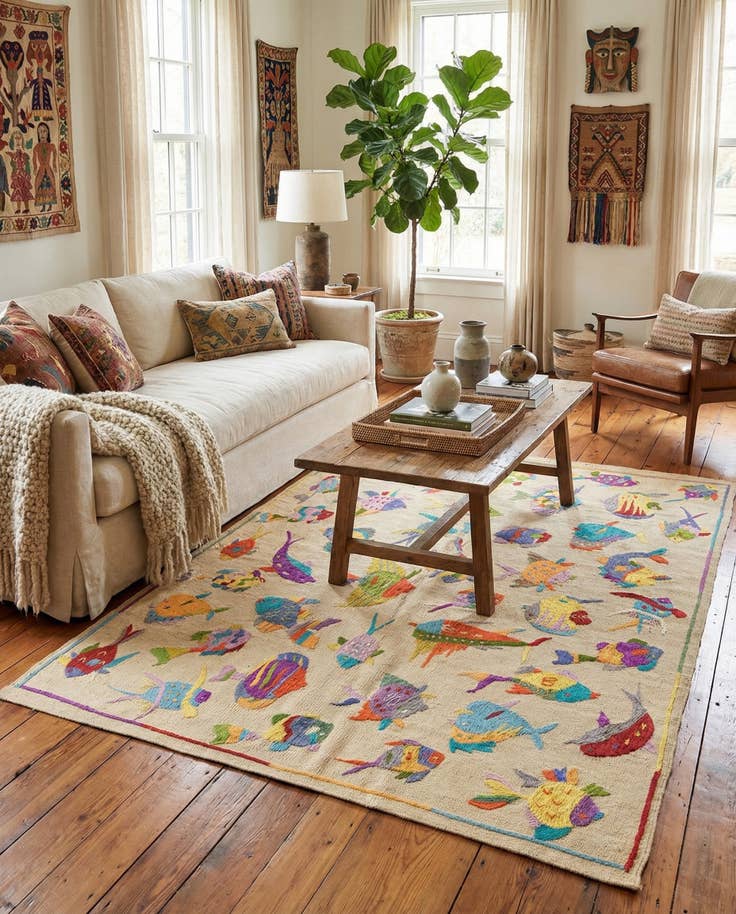 Detail image of 4' 4 x 5' 6 Hand Woven Kilim Suzani Wool Rug