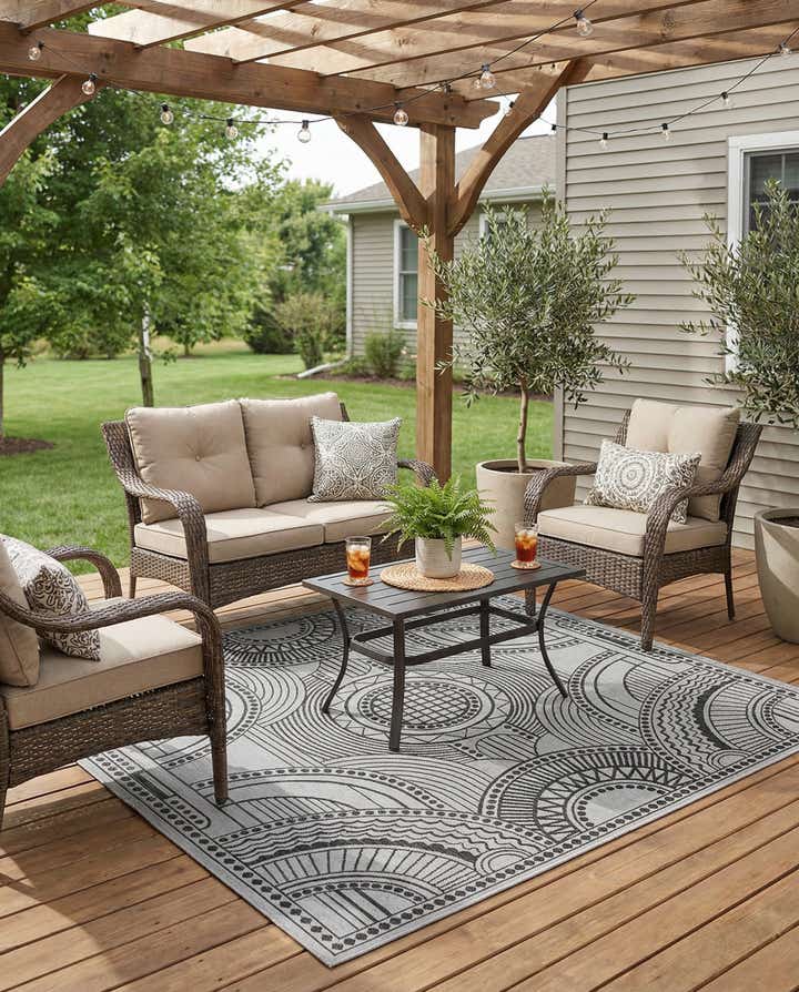7' 10 x 7' 10 Easy-Clean Traditional Indoor / Outdoor Square Rug