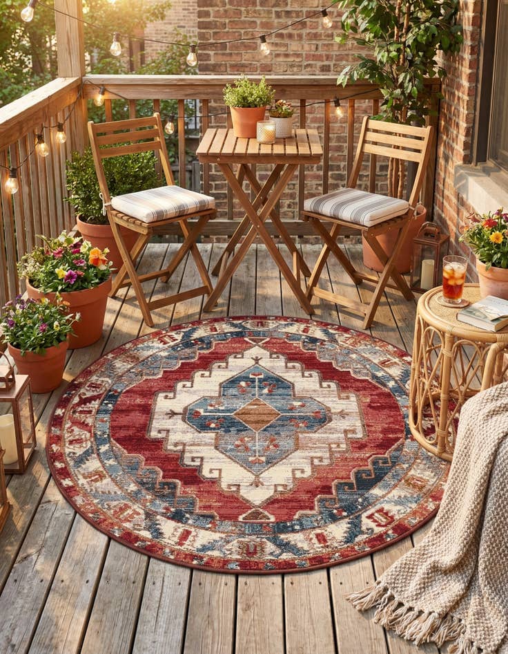 Detail image of 4' x 4'  Washable Traditional Indoor / Outdoor Round Rug