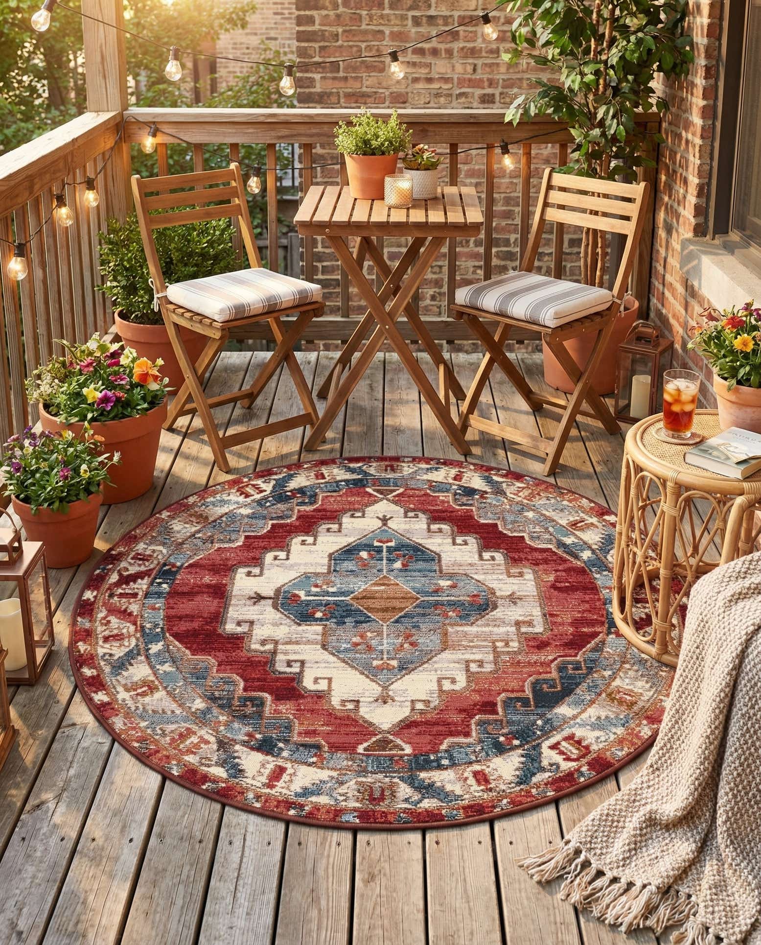 4' x 4' Easy-Clean Traditional Indoor / Outdoor Round Rug