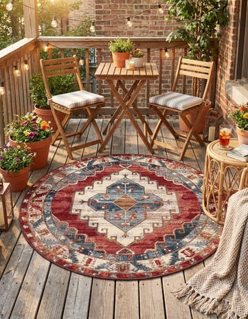 4' x 4' Easy-Clean Traditional Indoor / Outdoor Round Rug