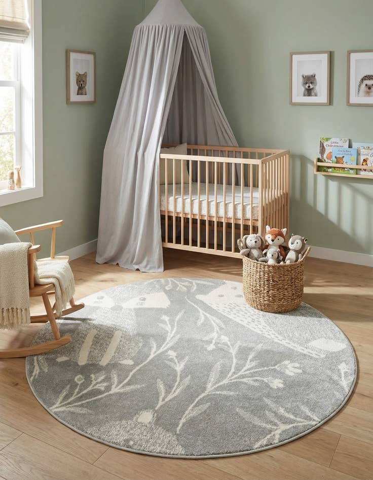 Detail image of 5' 3 x 5' 3 Animals Whimsy Kids Round Rug