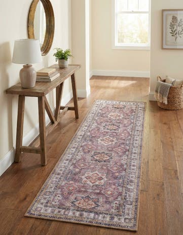 Antique Rose Pink Washable Timeless Runner Rug