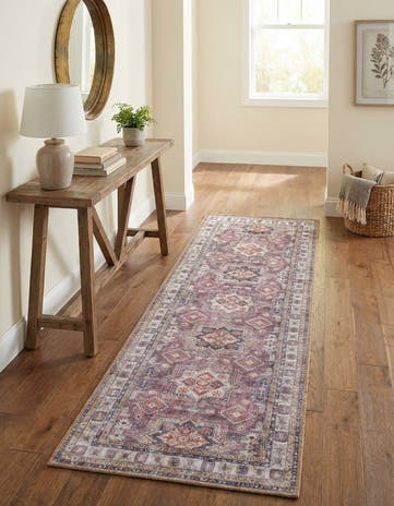 Antique Rose Pink Washable Timeless Runner Rug
