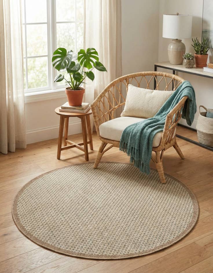 Detail image of 4' x 4' Easy-Clean Border Indoor / Outdoor Round Rug
