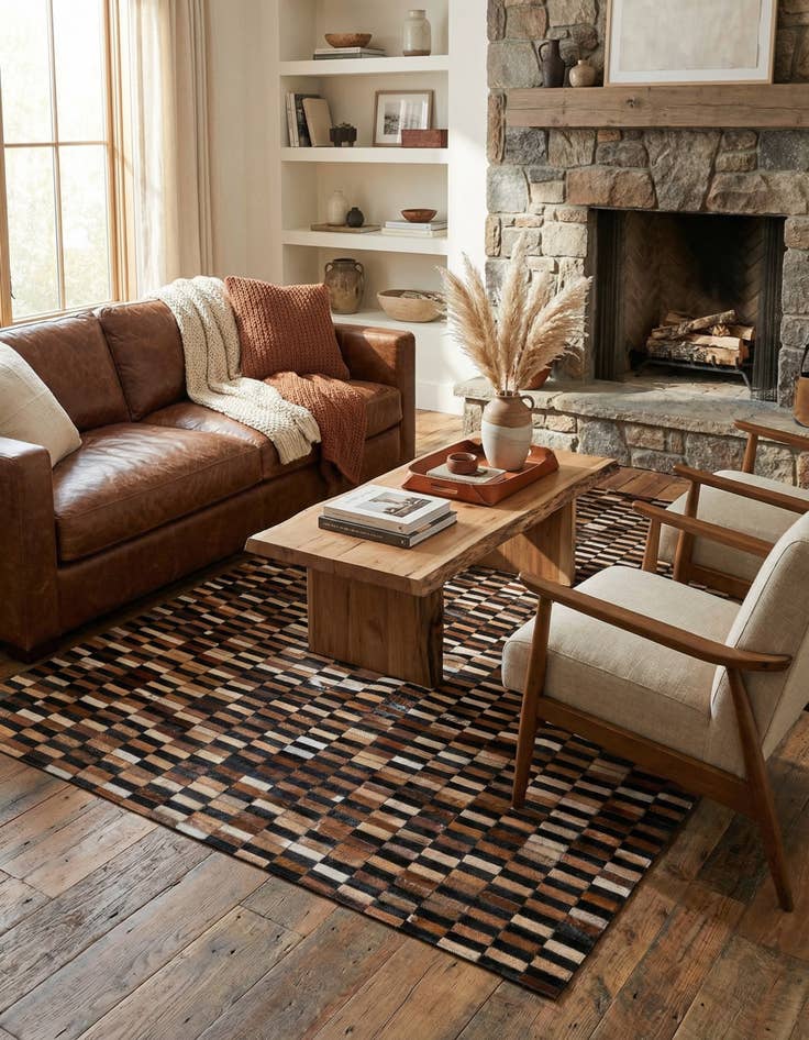 Detail image of  5' 2 x 8' 1 Cowhide - Patchwork Rug