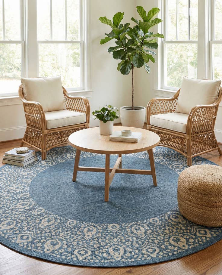 Detail image of 7' 10 x 7' 10 Easy-Clean Border Indoor / Outdoor Round Rug