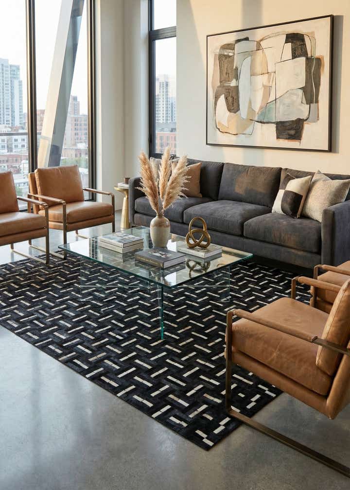 7' 9 x 9' 7 Cowhide Leather Rug