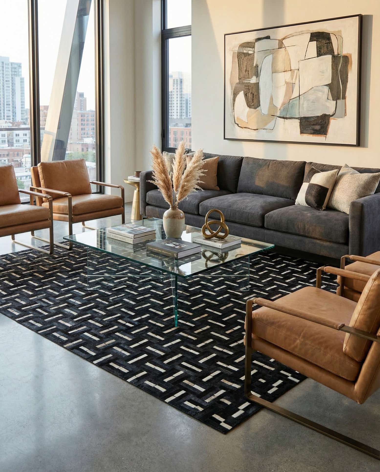 7' 9 x 9' 7 Cowhide Leather Rug