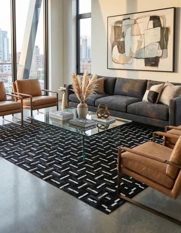 7' 9 x 9' 7 Cowhide Leather Rug