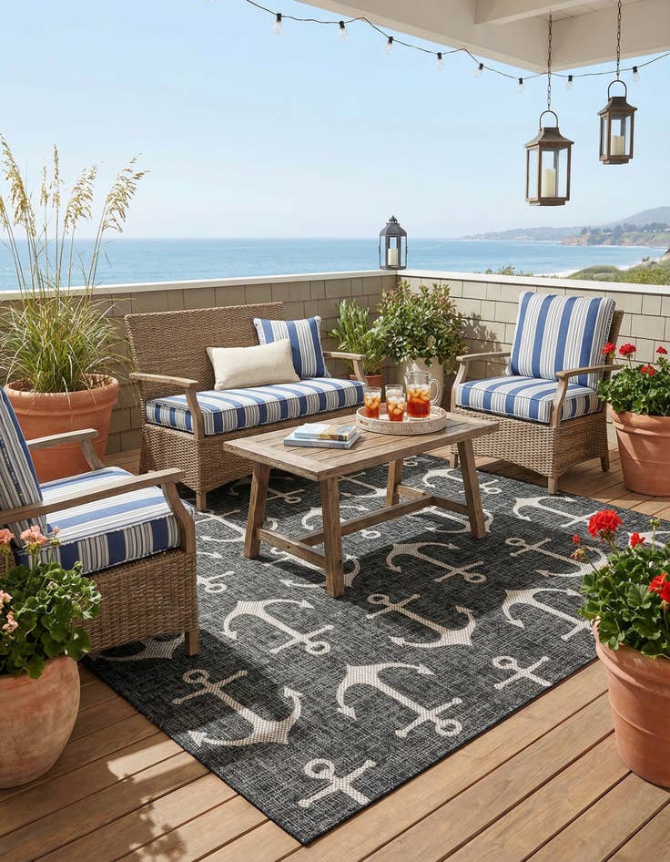 Detail image of 7' 10 x 7' 10  Washable Coastal Indoor / Outdoor Square Rug