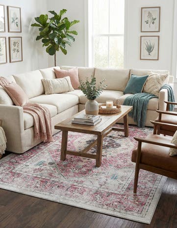 Light Coral Pink Washable Yara Rug