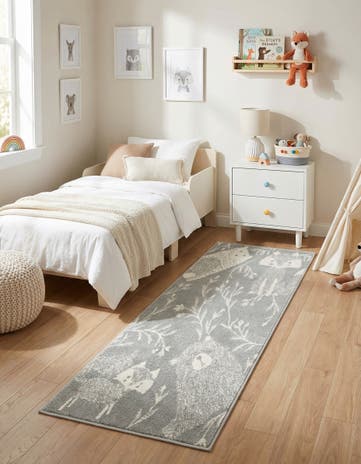 Gray Animals Whimsy Kids Runner Rug