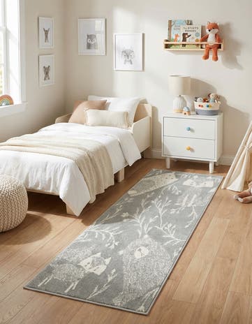 Gray Animals Whimsy Kids Runner Rug
