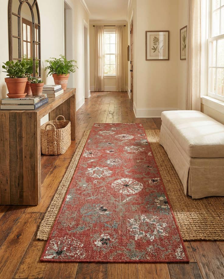 Detail image of 2' x 8' Easy-Clean Botanical Indoor / Outdoor Runner Rug