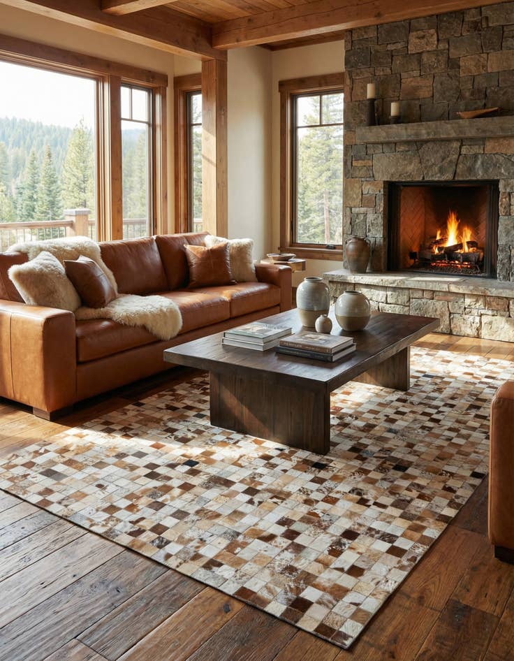 Detail image of 5' 1 x 8' Cowhide Leather Rug